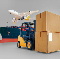 global-business-container-cargo-freight-train-logistic-import-export-business-logistics-concept-air-cargo-trucking-maritime-shipping-time-delivery-3d-rendering
